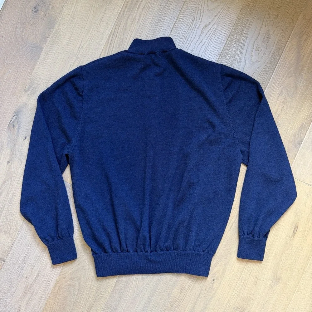 TURTLESON 100% Extra Fine Merino Wool Quarter Zip Men's Navy Blue Sweater XL